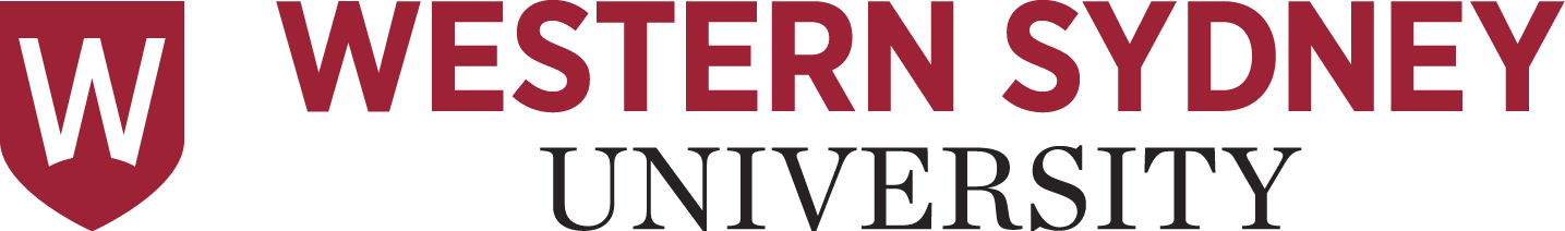 Western Sydney University logo featuring a red shield with a white 'W' and the university name in uppercase text.