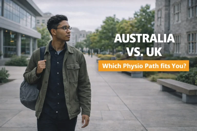Canadian physiotherapy applicant comparing options to study physiotherapy australia vs uk, weighing timelines, degree structure, lifestyle, and return-to-Canada pathways.