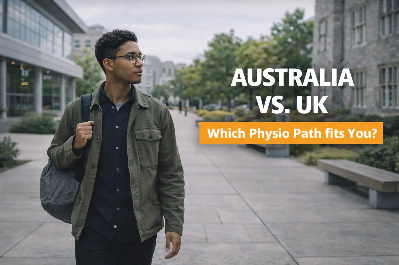 Canadian physiotherapy applicant comparing options to study physiotherapy australia vs uk, weighing timelines, degree structure, lifestyle, and return-to-Canada pathways.