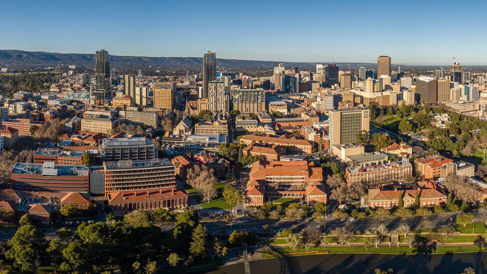 An aerial view of the city of Adelaide, South Australia