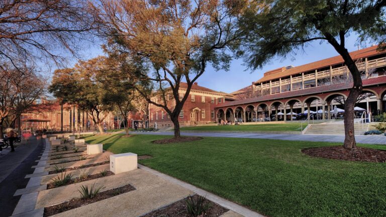 Lawns and heritage buildings on the Adelaide University campus